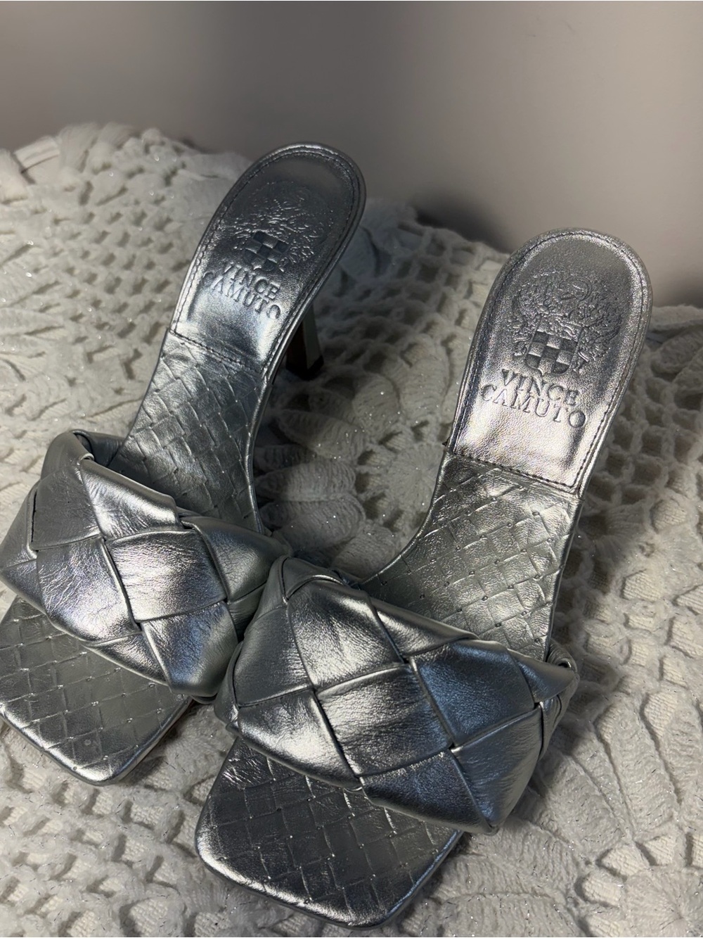 Vince Camuto Metallic Silver Braided Slide Mules